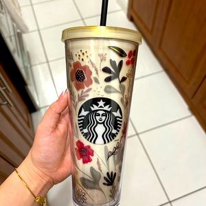 Starbucks 2014 Fall Harvest Floral Tumbler (Original Top & Straw)
